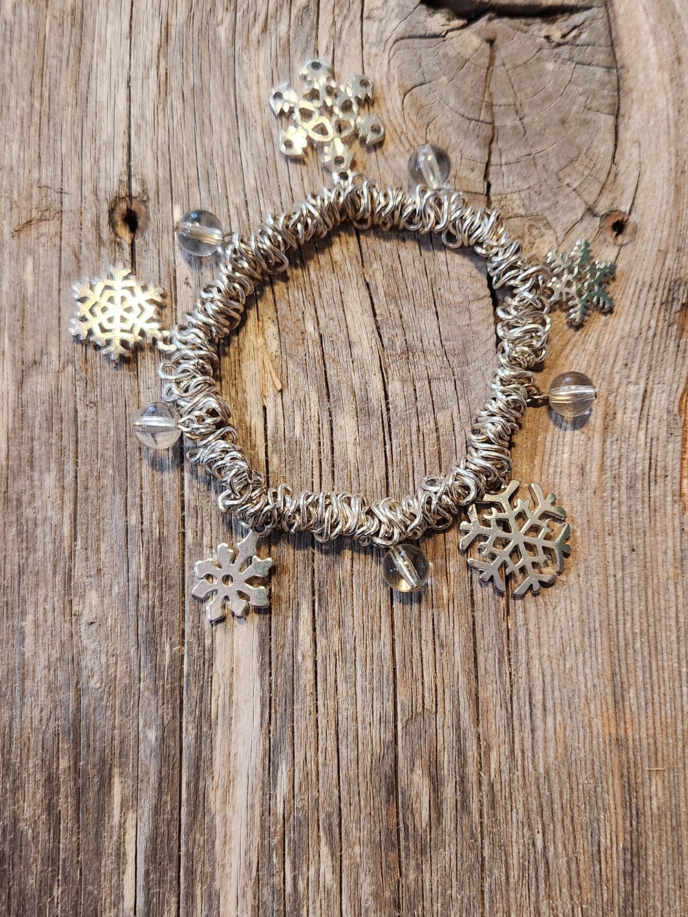 Silver Snowflake Charm Bracelet - Women's Jewelry